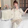 Fashion Sweet Bubble Bear Girl Loungewear Spring And Summer Cold Silk Short Sleeve Three-Piece Set