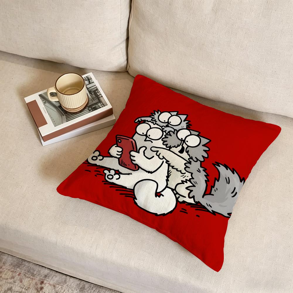 S-Simon'S Cat Cushion Cover Fabric Soft Furnishing,Pillowcase, Cushion Cover, Sofa Pillow, Home Decoration