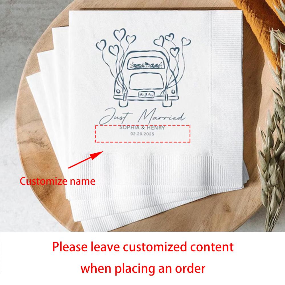 Personalized 20Pcs Just Married Napkins Wedding Reception Cocktail Napkins Bachelorette Party Table Decor Bridal Shower Gifts