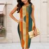 Women Plus Size Round Neck Sleeveless Printed Bodycon Midi Dress