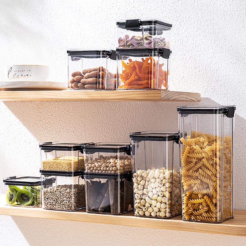 Transparent Food Storage Containers Kitchen Storage Airtight Cans Plastic Storage Boxes Stackable Food Storage Boxes