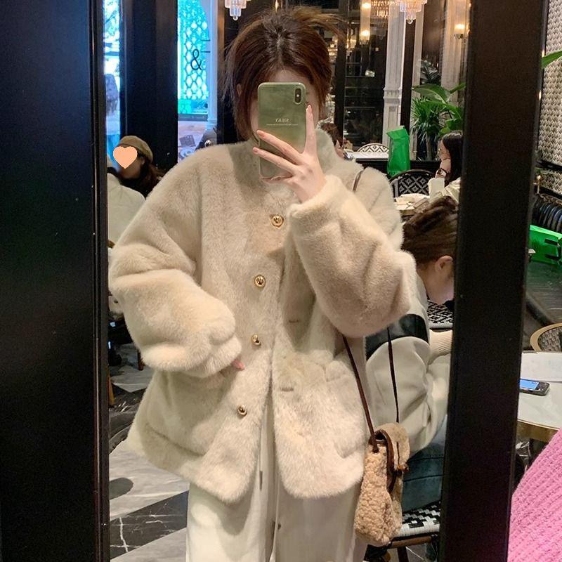 2025 Women's Winter Faux Mink Fur Stand Collar Coat - Small Fragrance Style