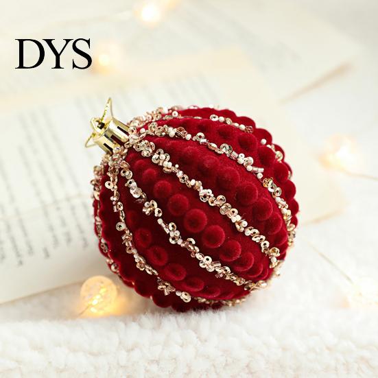 Luxury Holiday Tree Decorations Burgundy Velvet Christmas Ball Ornaments, 3.15 Inch Glitter Flocked Decorative Hanging Balls Decoration, Plastic