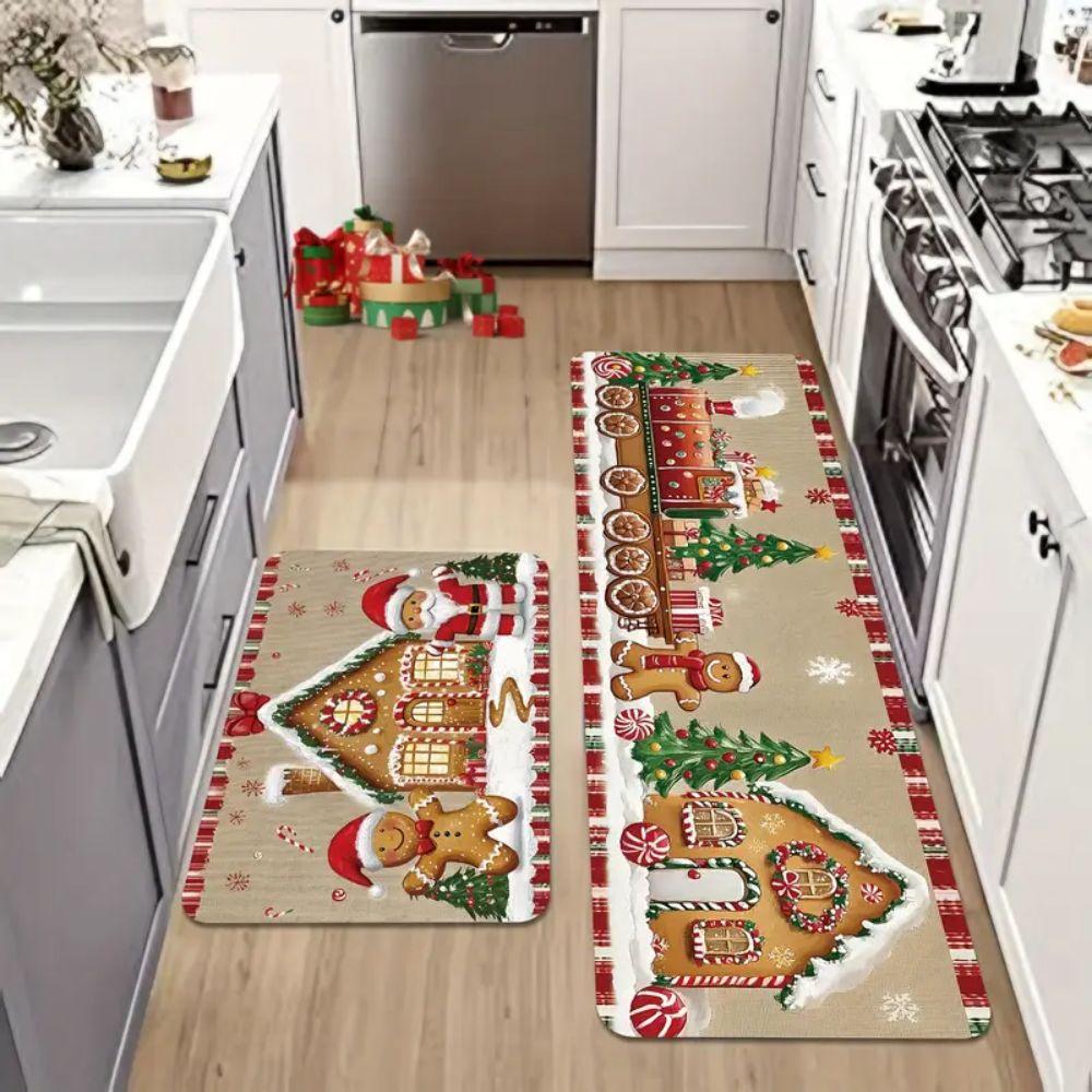 1/2 Pcs Christmas Atmosphere Door Mat Durable Absorbent Kitchen Laundry Room Carpet Bathroom Toilet Floor Mat Home Decor