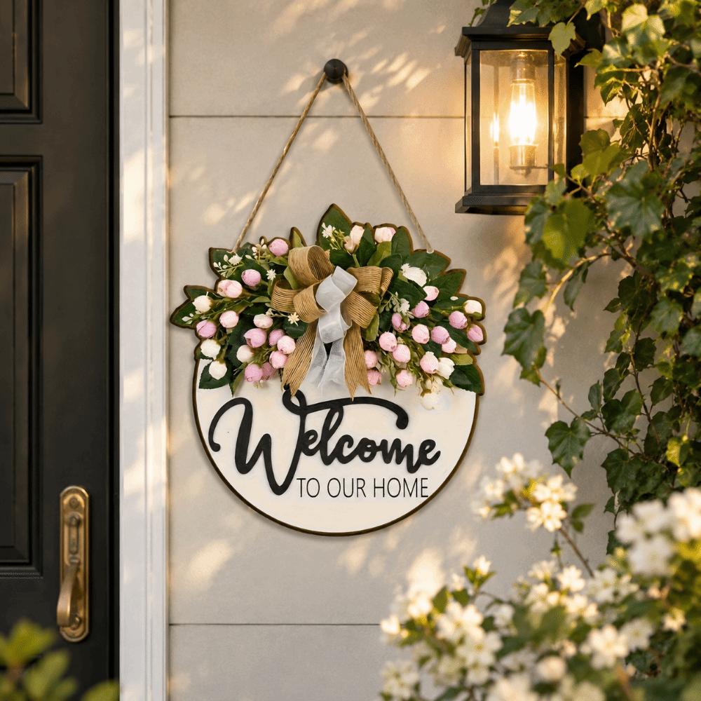 2D Flat Door Wreath Wooden Hanging Decoration Ornaments Wall Art Outdoor Decor