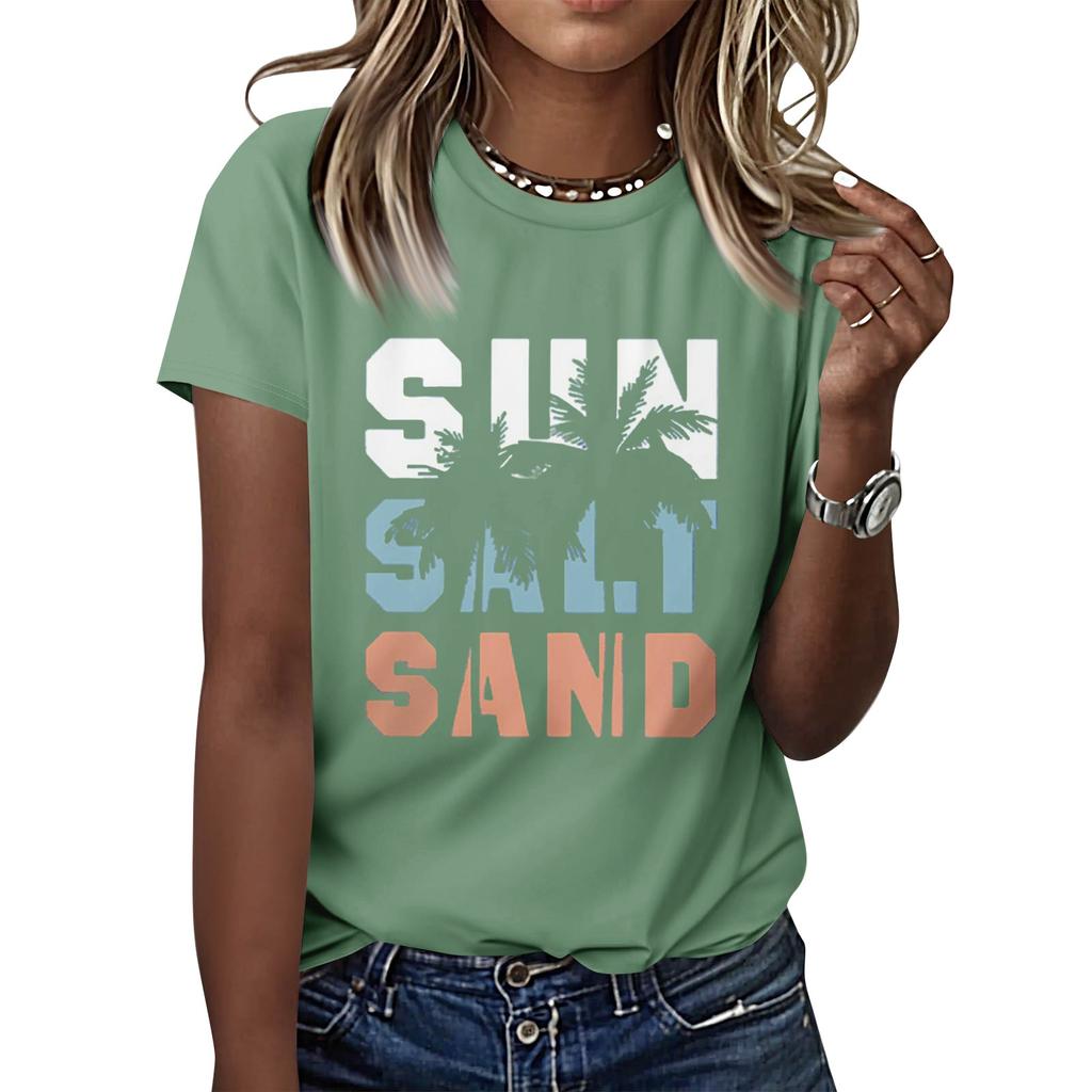 Dámské ležérní tištěné tričko s kulatým výstřihem, svetr s krátkým rukávem