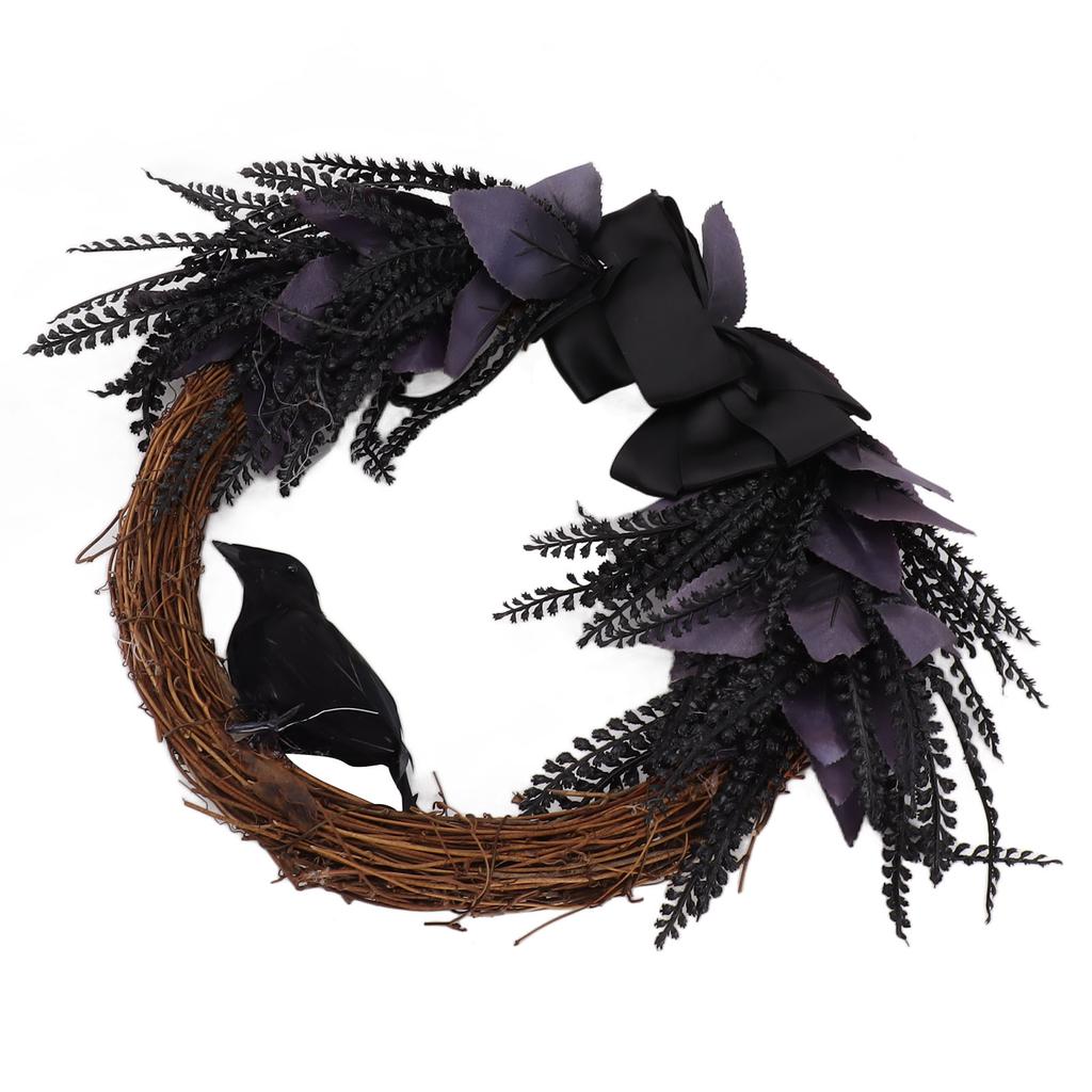 Halloween Wreath Bowknot Crow Garland Decoration Home Door Hallway Hanging Wreath