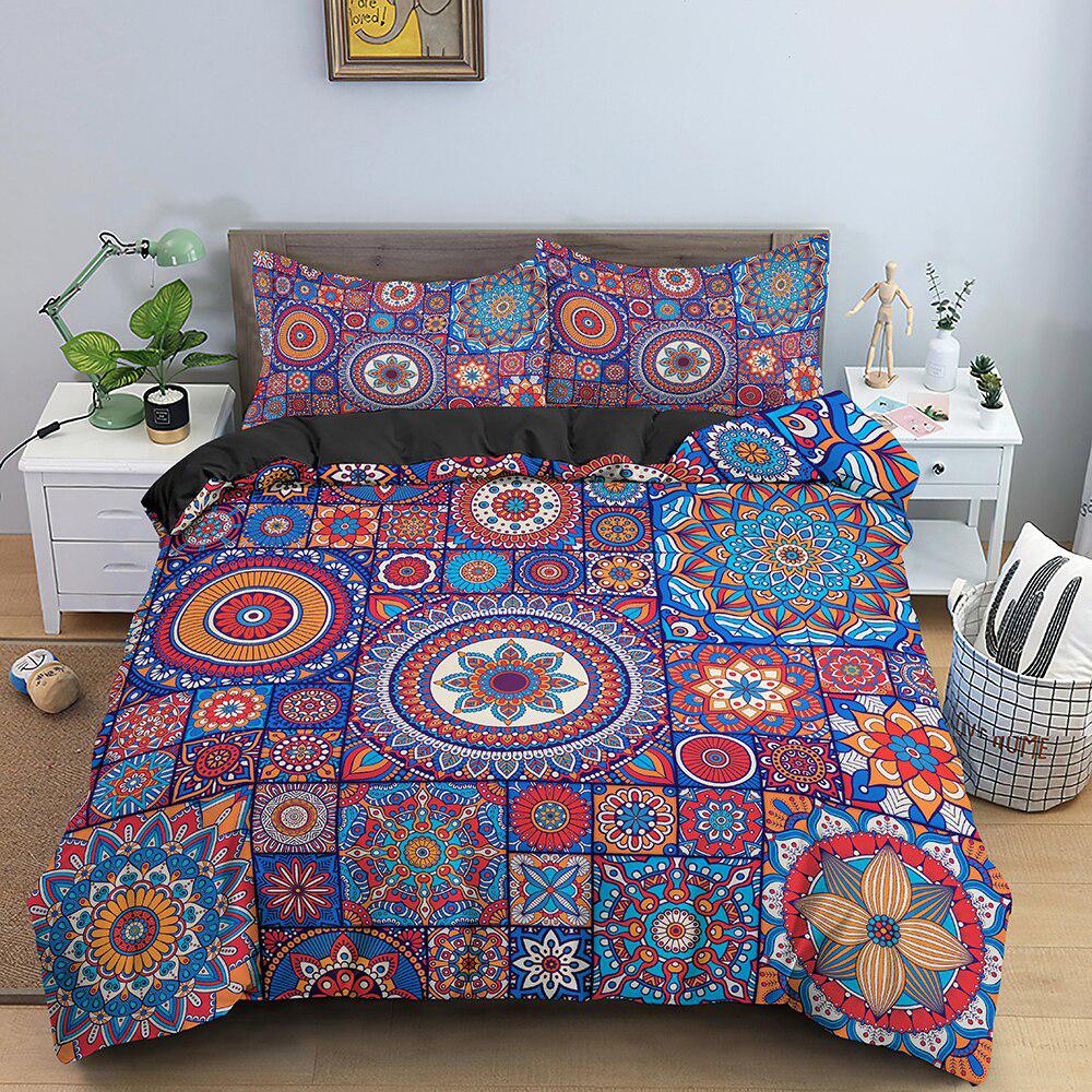 Bohemian Mandala Duvet Cover Set Tribal Exotic Patchwork Geometric Quilt Cover Hippie Floral Flowers Bedding Set With Pillowcase