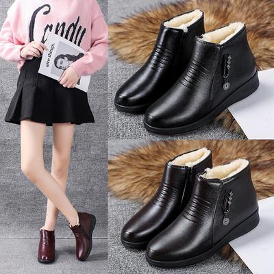 Winter  Soft-soled Middle-aged and Elderly Short Boots, Women's Plus Velvet Warm Boots, Flat-bottomed Middle-aged Cotton Leather Shoes