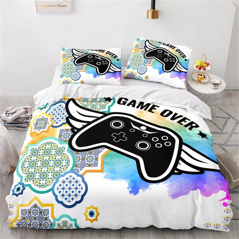 

Game Handle Gradient Color Duvet Cover Kids Gamepad for Children Teens Boys Girl Bedroom Decorations Polyester Queen King Size 135x200cm 2pcs