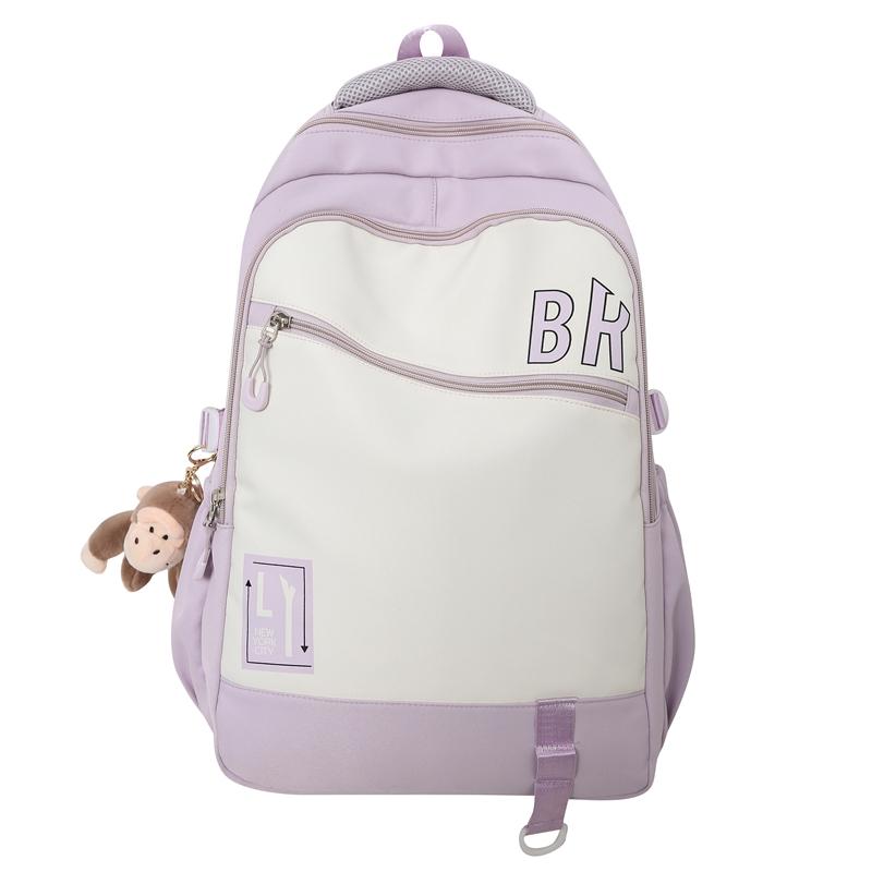 

Женский рюкзак с цветными блоками для мужчин, школьный рюкзак большой вместимости для школьников средней школы, дорожный рюкзак Small фиолетовый