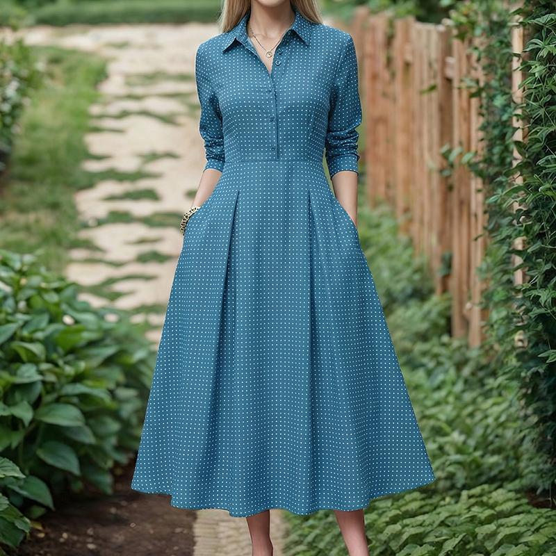 ZANZEA Women Casual Turn Down Collar Long Sleeve Grid Print A-Line Dress