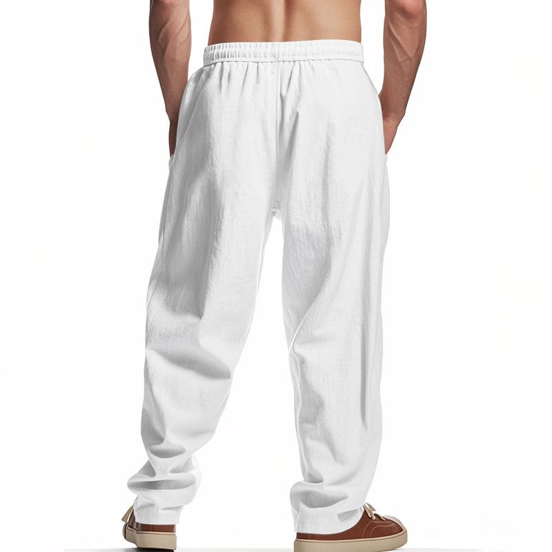 Four Seasons Men's Linen Breathable Relaxed Wide-Leg Hip-Hop Casual Trousers