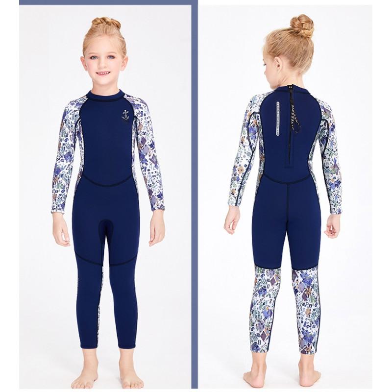 Girls 2.5mm Neoprene Wetsuit Snorkeling Swimming Warm Full Body Long Sleeve Dive Suit Kids Winter Fall
