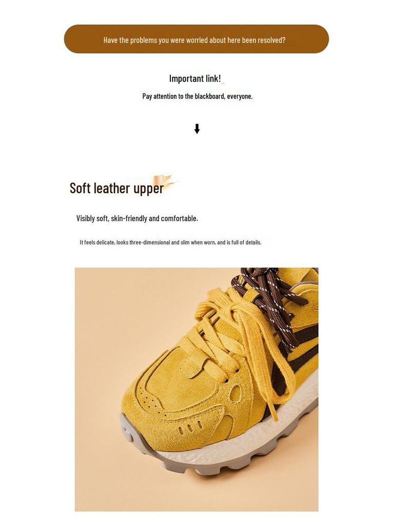 Genuine Leather 8CM Invisible Height Increasing Women's Retro Color Block Thick Sole Sports Shoes - Autumn 2025 Collection