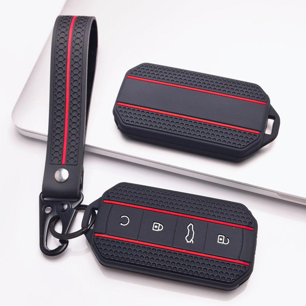 4 Button Silicone Key Fob Cover with Matching Keychain for Chery Jaecoo 7 8 J7 J8 Lock Unlock Trunk Remote Start Buttons, Full Wrap Key Guard for