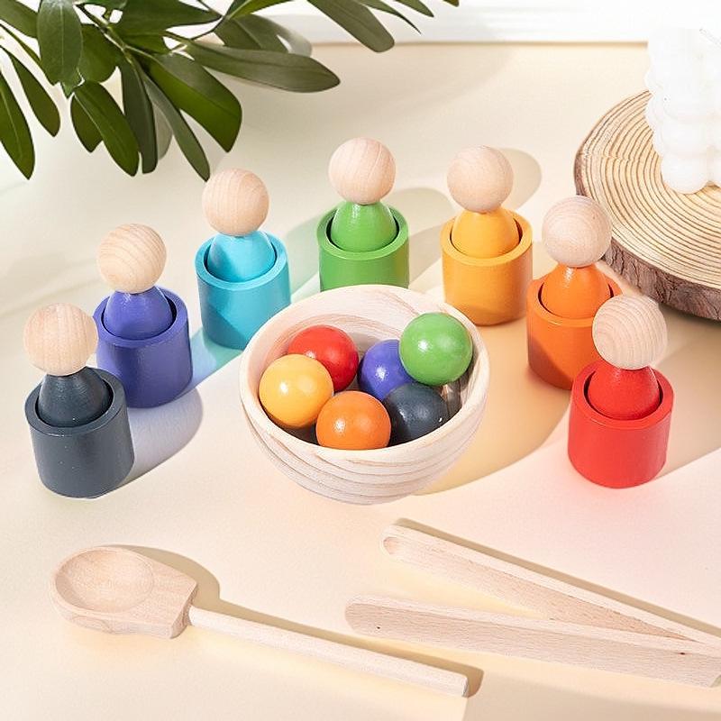 Montessori Wooden Color Sorting Bead & Cup Toy for Early Education