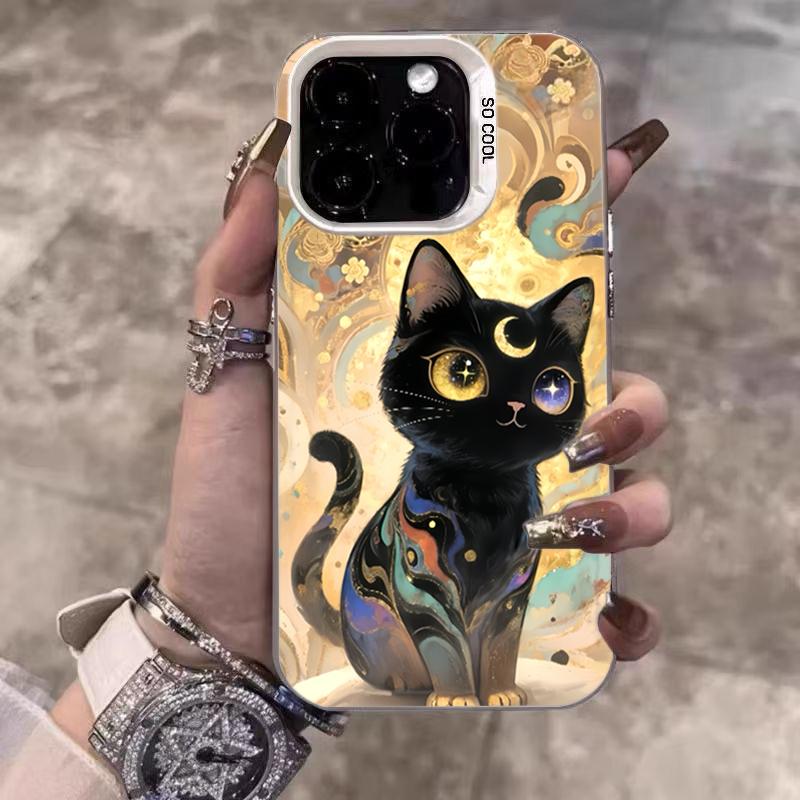 

Black Cat Stained Glass Window Phone Case for iPhone 17 16 15 14 13 12 11 16E Series Pro Max Plus Double Layer Protection iphone 12