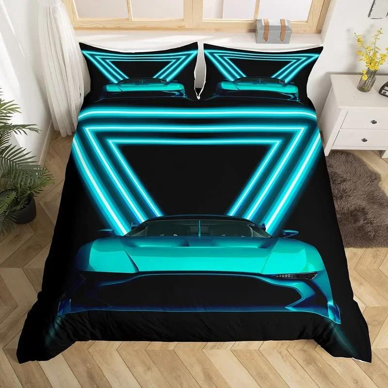 Racing Car Duvet Cover Kids Extreme Sports Game Quilt Cover Twin For Boys Microfiber Cool Speed Automobile Honeycomb Bedding Set