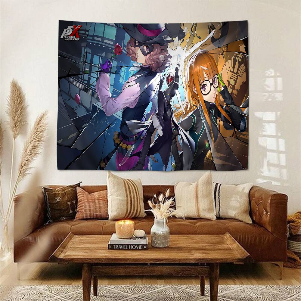 Hot Video PPersona 5 Gaming Anime Tapestry Hippie Flower Wall Carpets Dorm Decor Cheap Hippie Wall Hanging