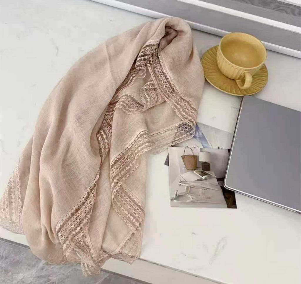 Women Solid Lace Square Scarf Linen Feel Thin Spring Autumn Shawl Sun  Elegant Versatile Neck Scarf 90x90