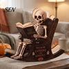 Spooky Bookshelf Ornament Halloween Rocking Chair Ghost/Skeleton Ornament, Wooden Desktop Decoration, Dynamic Unique Mantelpiece Ghost Figurine