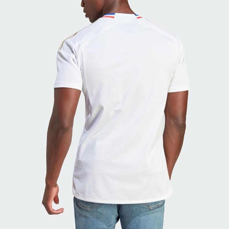 Adidas Three Stripe Letter Pattern Printed V-Neck Short Sleeve Football Jersey 23-24 Season Lyon Men Jersey White IB0920