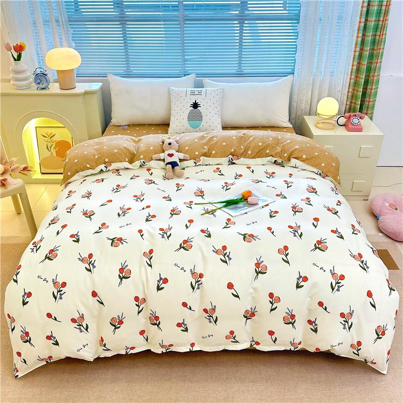 1Pc Sweet Red Flowers Duvet Cover Botanical Floral Pattern Comforter Cover Skin-friendly Comfortable Bedding Bedroom Decor