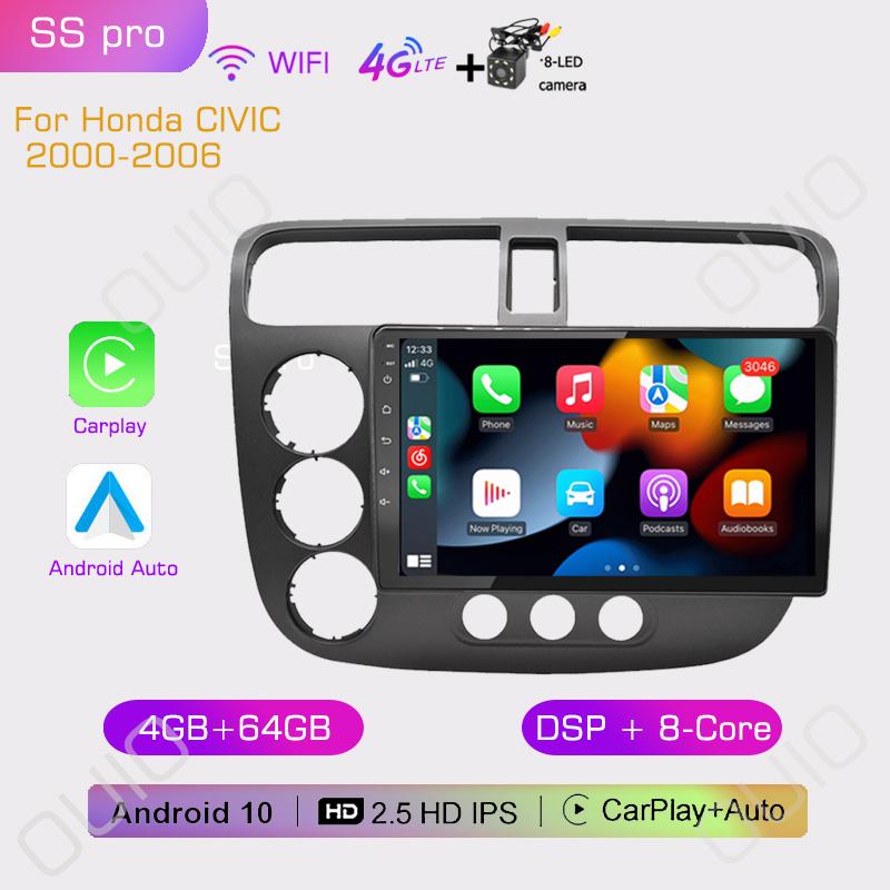2din 8G+128G IPS 9inch Android10 Car Radio Multimedia Player Carplay Auto GPS Navigation DSP BT For Honda CIVIC 2000 2001-2006