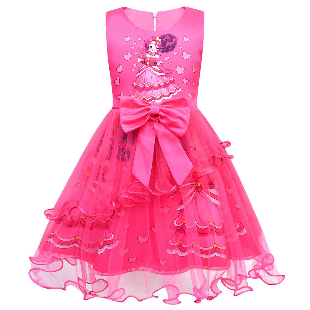 83148 Kids Girls Lily Lovebraids Cartoon Print Casual Bow Mesh Princess Dress 100cm розы красного