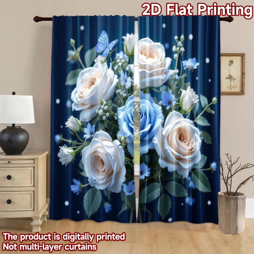 2D flat Photography Backdrop Popular Background cloth Butterfly and Blue Roses 100% Polyester Anniversary for Holiday party