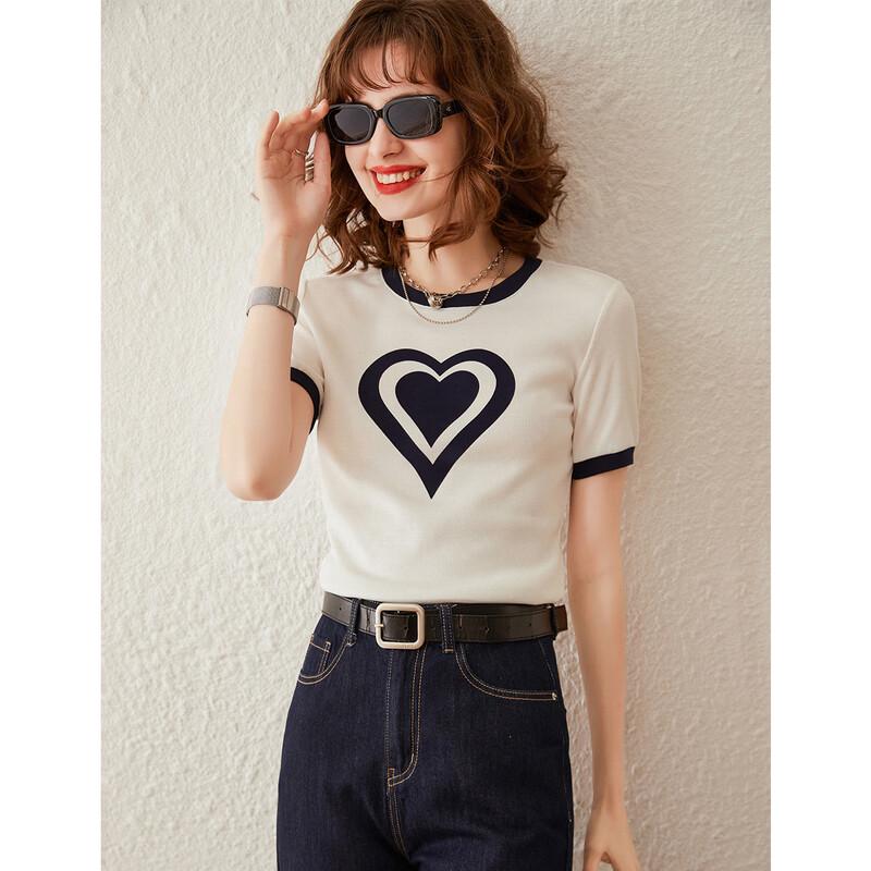 Bailuyu Love Heart Print Color-block Short Sleeve T-shirt