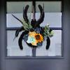 Natural Halloween Wreath Realistic Spider Wreath Black Spider Halloween Wreath with Artificial Flowers for Front Door Wall Decor