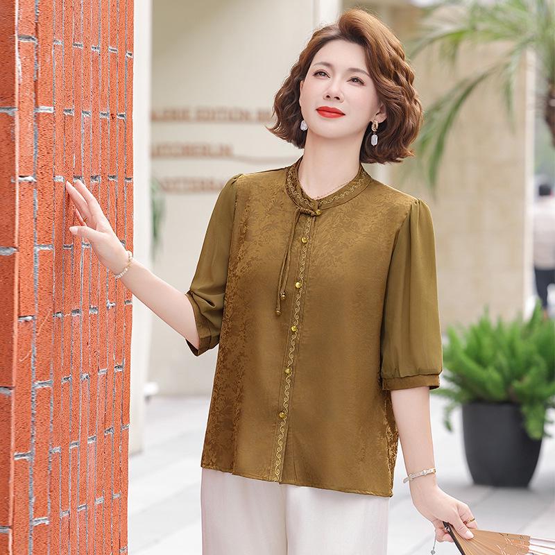 

Comfortable Summer Printed Short-Sleeve Blouse for Moms and Elderly Women – High-End, Stylish Fashion Shirt XXXL