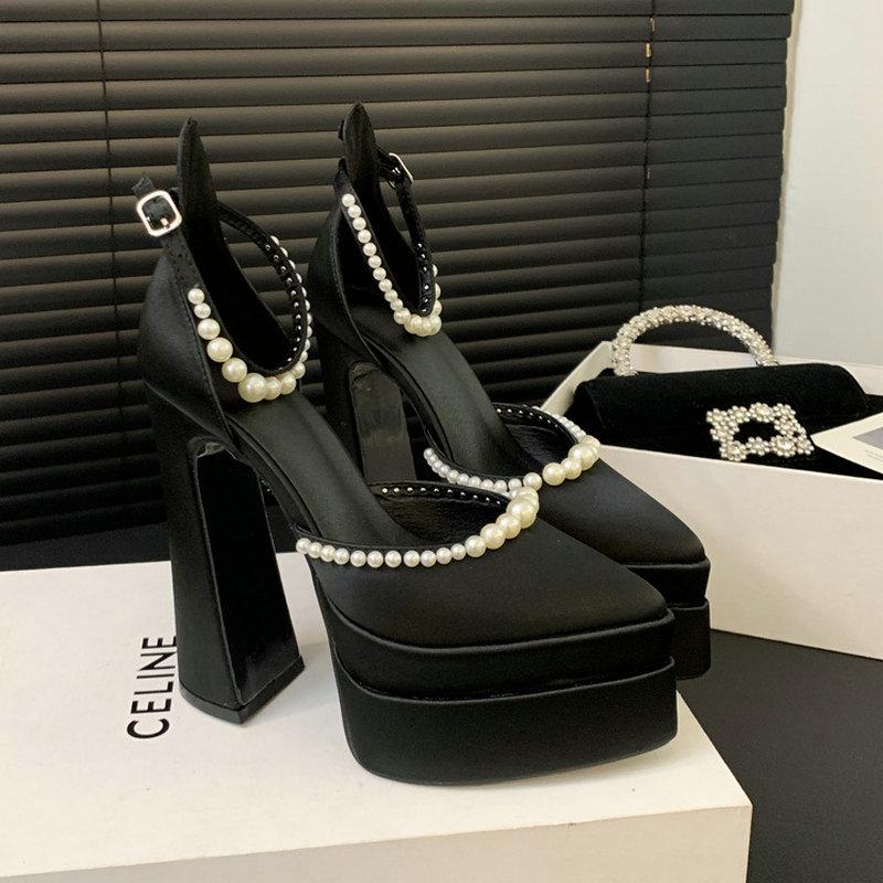 Fashion 2025 New High Heels Waterproof Platform Banquet Ladies Satin Sandals Fashion Show 15 Cm Heels