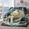 2026 New Arrivals 1pc Wolf Blanket - Soft & Breathable All-Season Throw with HD White Wolf, Dark Teal Forest - Machine Washable Polyester Bedspread Fo