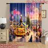 2D flat printing 2pcs Curtains Christmas Village Night Carnival Carousel Ferris Wheel Digital Printed Polyester Drapes Birthday