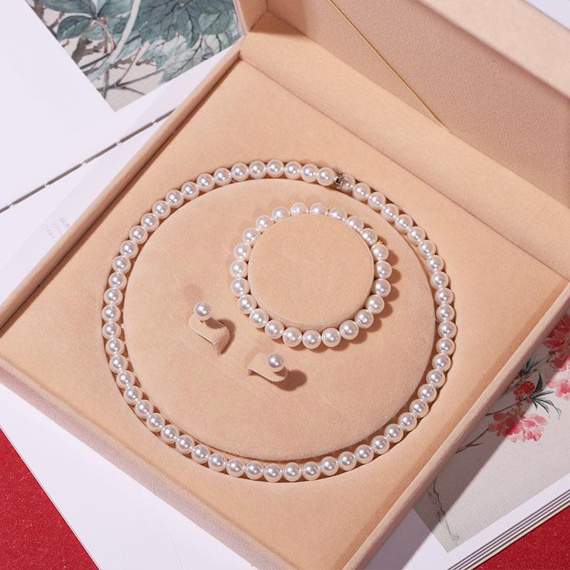 Set di Collana di Perle di Conchiglia Naturale di Mare Profondo da Donna: Gioielli Collana Clavicola in Tre Pezzi per la Festa della Mamma