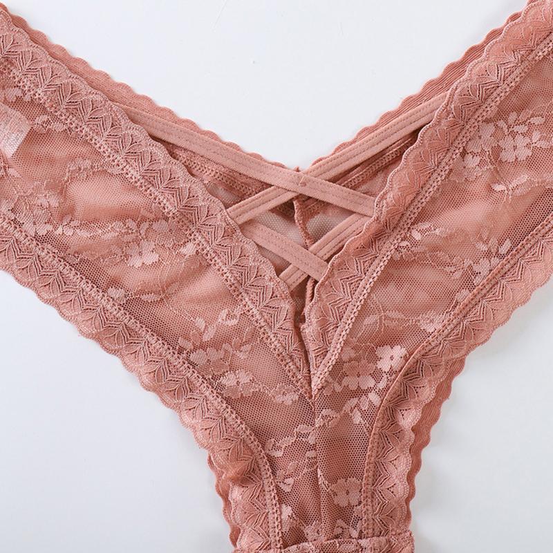 Sexy Panties Women Lace Embroidery Underwear Low-Waist G String Hollow Out Cross Belt Thong Comfortable Female Lingerie