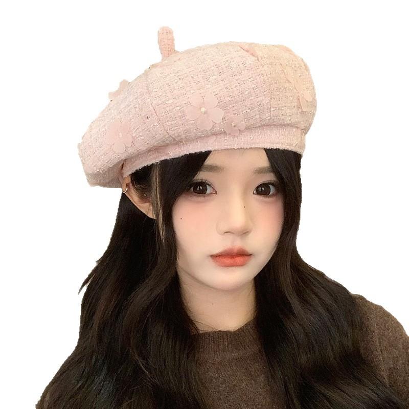 Korean New Small Fragrance Style Flower Beret Fashionable and Versatile Octagonal Hat for Women Autumn and Winter Outdoor Casual Painter Hat