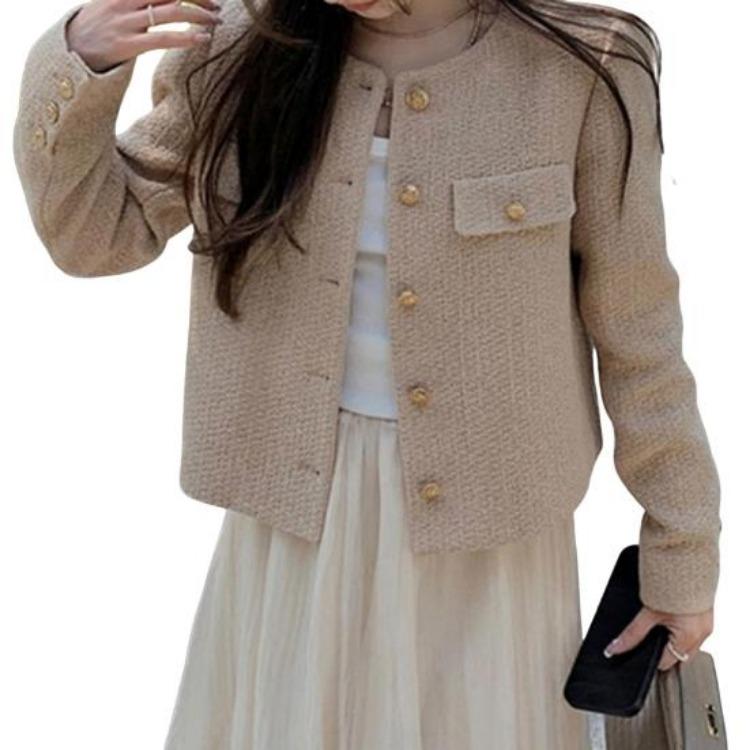 Fall Spring Women Cardigan Coat Single Breasted Long Sleeve Solid Color Loose OL Commuting Style Dating Shopping Jacket