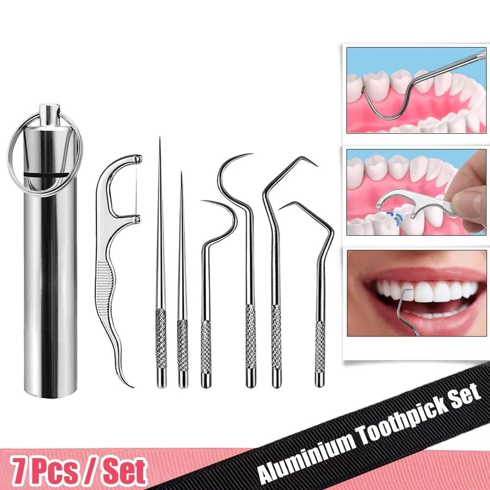 8pcs/set Stainless Steel Toothpicking Tool Silver Floss Needle Dental Needle  Cleaning Oral Care