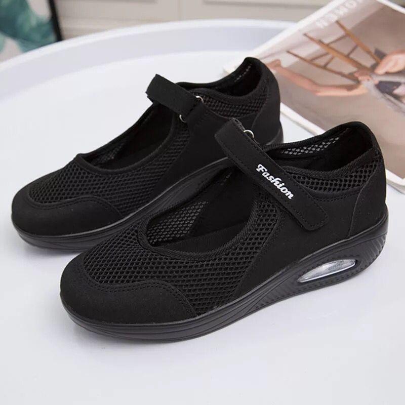 Stepping shoes women's shallow air cushion shoes spring and summer thick-soled mesh breathable soft-soled rocking shoes women's large size 4