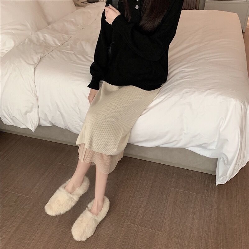 Reversible Pleated Women's Autumn Winter Knitted Midi Skirt A-Line Bodycon Style to Pair with Sweaters