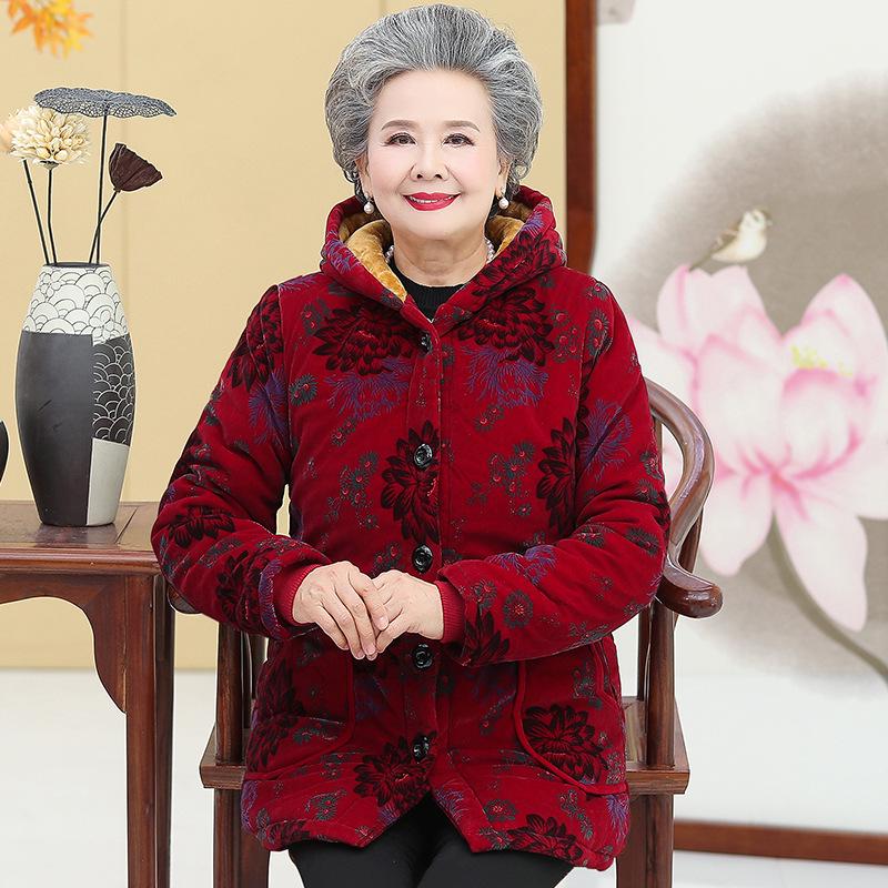 

Grandma s Winter Hooded Cotton Jacket: Thickened Outerwear for Middle-Aged and Elderly Women, 70s-80s Style. 4XL [Recommended 135-150 lbs] червоний