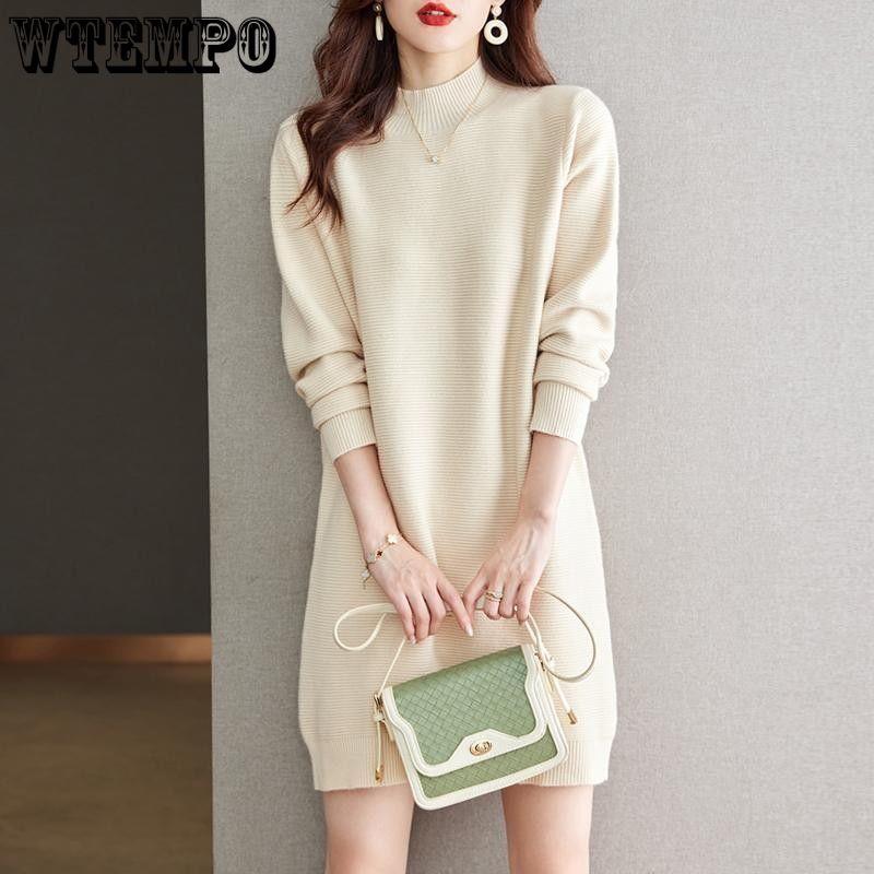 Mid-length Sweaters Women's Trendy Loose Long-sleeved Half Turtleneck Knitted Sweaters Autumn and Winter Casual Pullover