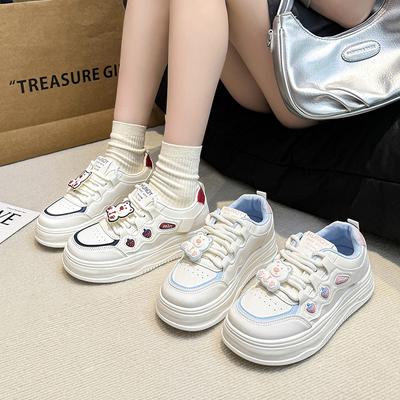 Leather Cute Strawberry Women's Spring New Versatile Thick Baseplate Shoes Heightening Casual Shoes