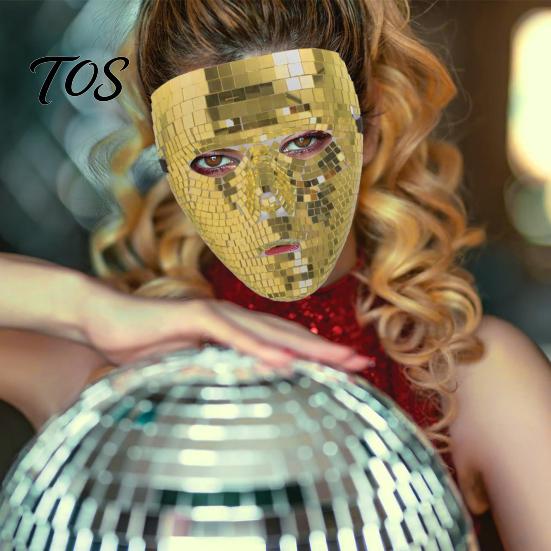 Reflective Silver Party Mask Halloween Disco Ball Mask, Breathable Mirror Mosaic Masquerade, Gold Face Glitter Costume for Dance Performance,
