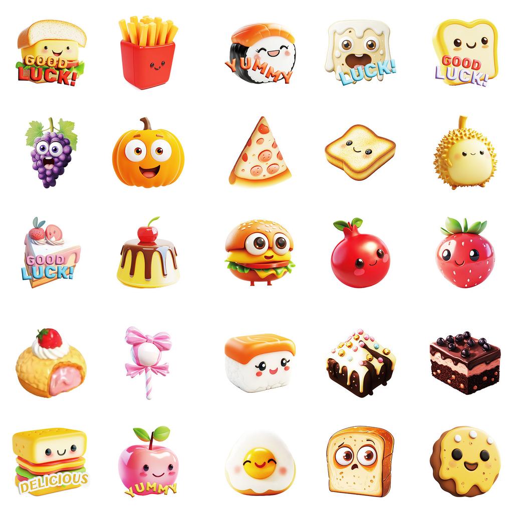 Neue 50 Lustige 3D Anthropomorphe Köstliche Lebensmittel Dekorative Aufkleber Kreativer Ausdruck Burger Wasserdichte Aufkleber