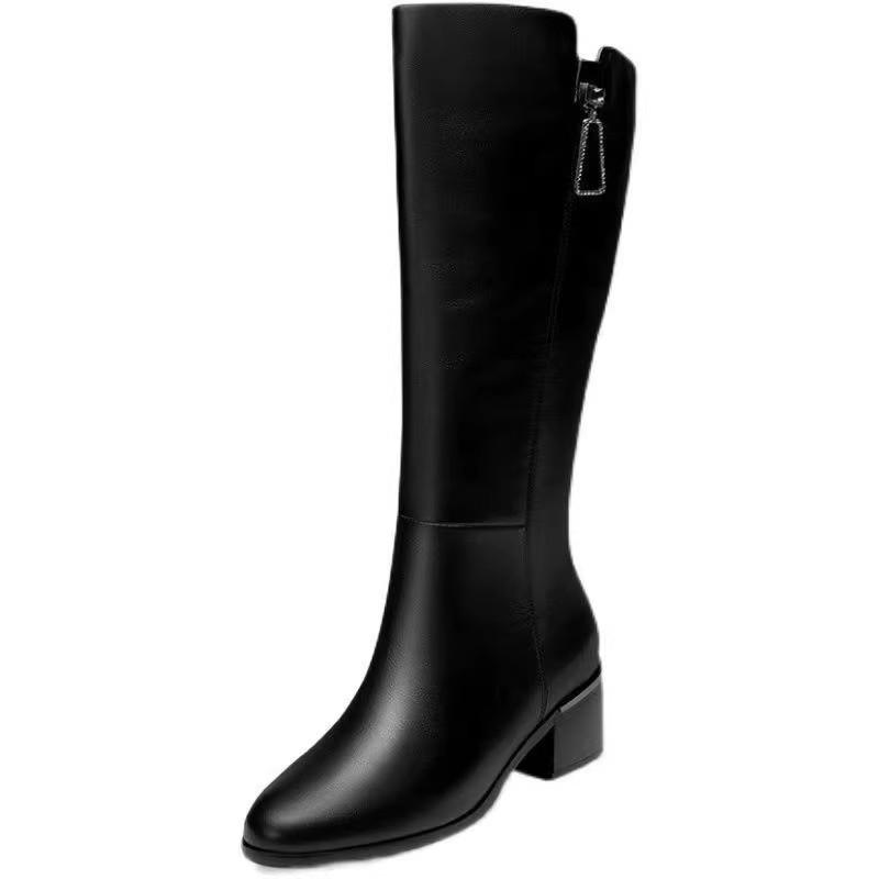 Boots Women's Autumn and Winter 2026 Fleece Low Heel High Boots Thick Heel Warm Knight Boots Fashion Boots